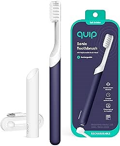 Quip Rechargeable Sonic Toothbrush for Adults - Timed Electric Toothbrush with Cover - Replaceable Brush Head, Soft Bristles, Plastic Handle - Travel Toothbrush - Midnight