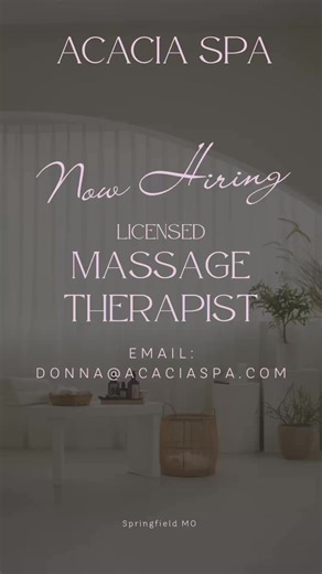 1.1K views | ✨ We’re Hiring! Acacia Spa is looking for a Licensed Massage Therapist to join our team of wellness professionals. If you’re passionate about helping others feel their best, we’d love to hear from you! Email Donna at donna@acaciaspa.com to apply. | Acacia Spa | Facebook