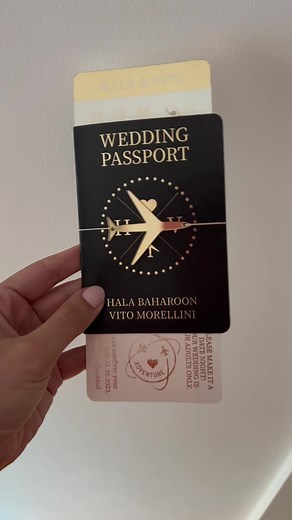 Elegant Black and Gold Wedding Passport Invitations