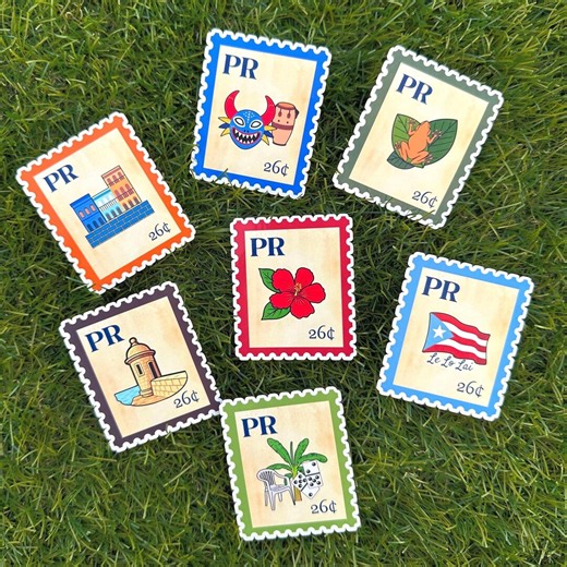 Puerto Rico Heritage Icons Stamp Stickers - Lelolai/coqui, Boricua Gift/y2k, Decal, Gift, Laptop Sticker, Kindle, Water Bottle Sticker - Etsy