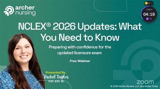 ✨Next-Gen Nurses: Free Webinar Series✨ The NCLEX® exam has undergone important changes that impact how future nurses prepare and succeed. In this webinar, we’ll break down the latest updates to the exam format, question types, and scoring approach. Attendees will gain practical strategies to adjust their study plans, understand Next Generation NCLEX® items, and feel confident heading into test day. | Archer NCLEX Review