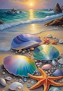 KYOQFVN Beach Diamond Art Kits for Adults, 5D Sunsets Diamond Art Painting Kits for Adults Beginners, DIY Full Drill Gem Art Diamond Dot Paint with Diamonds for Home Wall Decor 12x16inch, G3965