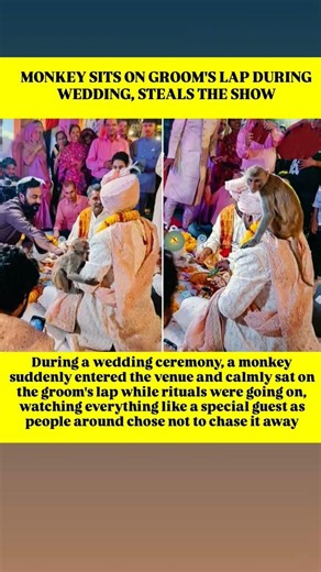 MONKEY SITS ON GROOM'S LAP DURING WEDDING, STEALS THE SHOWDuring a wedding ceremony, a monkey