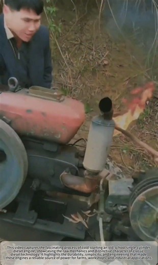 Cold Starting an Old School Single-Cylinder Diesel Engine!