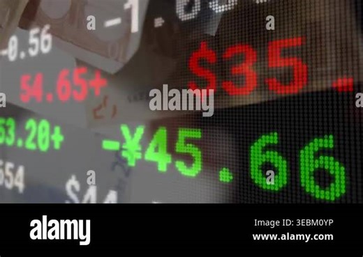 Market data update ticker overlay refreshing and panning while person using tablet monitoring data. Led, display, digits, finance, analyst, desk, corporate Stock Video Footage - Alamy