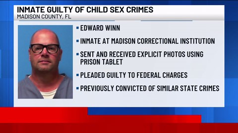 Inmate pleads guilty to using prison-issued tablet to send and receive explicit images of children