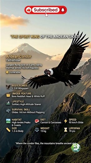 🦅 Andean Condor | 160km Glide #AndeanCondor #BirdOfPrey #Wildlife
