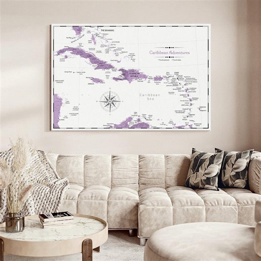 Adventures Purple Caribbean Push Pin Map - Etsy