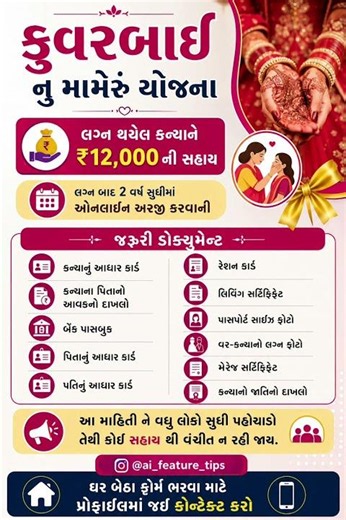 દીકરી ના લગ્ન માટે 12000 ની સહાય | Kuvarbai Nu Mameru Yojana