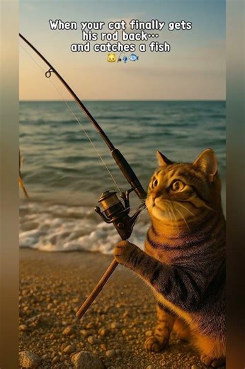When your cat finally gets his rod back… and catches a fish 🐱🎣🐟 #youtubeshorts #cat #love