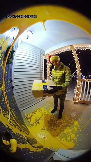 Package Thief Gets Yellow Paint Blasted Straight to the Face