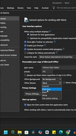 How to remove dark theme in Microsft word