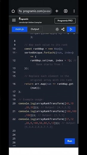 JavaScript Array Rank Transform | Replace Elements with Ranks Efficiently