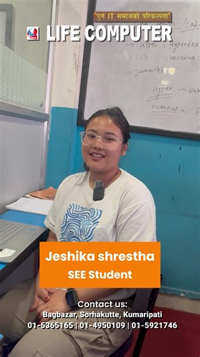 Jeshika shrestha our SEE student shares her journey with Life Computer. Thank you for trusting us and being part of this experience. . . . #lifecomputer #computerskills #bagbazar_ktm #sorakhutte_kathmandu #lalitpur