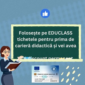 👩‍🏫Ești un profesor pasionat? Folosește pe educlass.ro tichetele pentru prima de carieră didactică și vei avea 10% discount permanent. Urmează pașii de înscriere și comandă cele mai noi jucării educative. Predă mai ușor cu educlass.ro | Edu Class