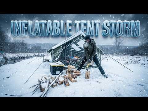 Snowstorm Incoming! Camping in a Large Inflatable Tent | RBM Panda Air Large New Year’s Eve