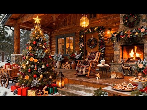 Christmas Porch Ambience 4K (24/7) 🔥 Cozy Fireplace & Winter Calm for Relaxation