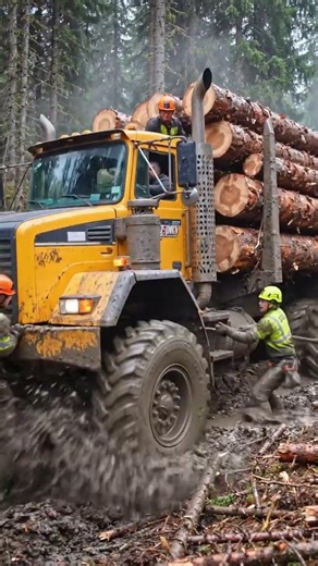 Logging Truck Battles Deep Mud in Remote Forest #truck #heavycivil #shorts #viral