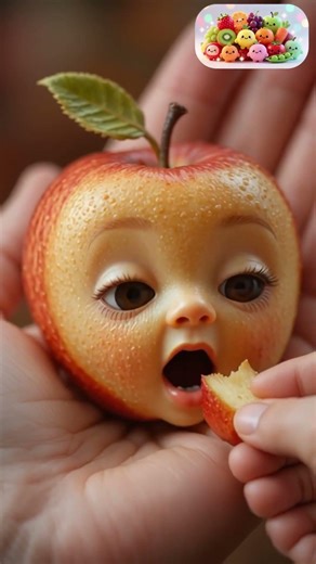 Meet the cutest baby apple eating itself 🍎 #cute #fruit #minisatisfying #food #apple #animated
