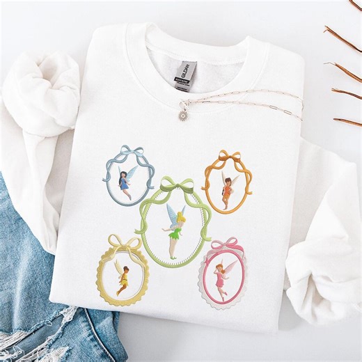 Embroidered Tinker Bell Friends T-shirt, Disney Fairies Cameo Sweatshirt, Pixie Hollow Ribbon Hoodie, Retro Pastel Fairy Core Embroidery - Etsy