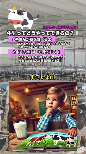 【牛さんにありがとう！🌟🐮】牛乳ができるまでの大冒険！ #shorts #牛乳 #できるまで #解説 #自由研究
