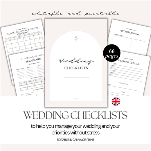 Ultimate Wedding Checklists Editable & Printable PDF 66 Pages - Etsy