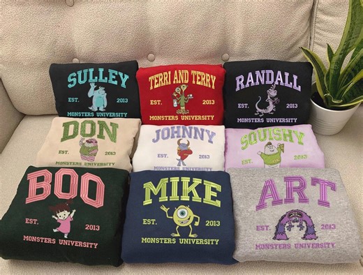 Monsters Inc Character Embroidered Sweatshirt, Monsters University Shirt, Cartoon Monsters Matching, Halloween Gift for Friends ESH4822-4830 - Etsy