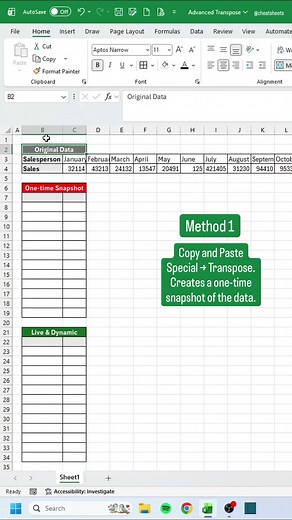 Excel Transpose: Copy Paste vs. TRANSPOSE Function