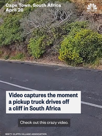 CCTV footage captured the moment a pickup truck crashed off a cliff in Cape Town, South Africa. The driver miraculously managed to exit the vehicle unscathed.