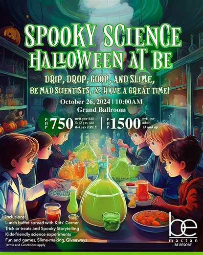 80 reactions · 39 shares | Hey, Little Einsteins! 六‍ Put on your best lab gown and unleash your inner mad scientist at our spooky science party! 離 Join us on October 26 at 10 a.m. for a day of exciting kids-friendly experiments, slime-making, and more! For just PHP 750 net/kid, your little ones will have a blast exploring the wonders of science.  Message us for reservations.  #BEResortMactan #whereyouwanttoBE #Halloween2024 | BE Resort Mactan | Facebook