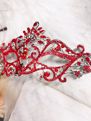 Red Crystal Masquerade Mask With Stick, Silver Masquerade Mask, Venetian Masquerade Mask, Theatrical Mask, Wedding Party Mask, Prom Eye Mask - Etsy