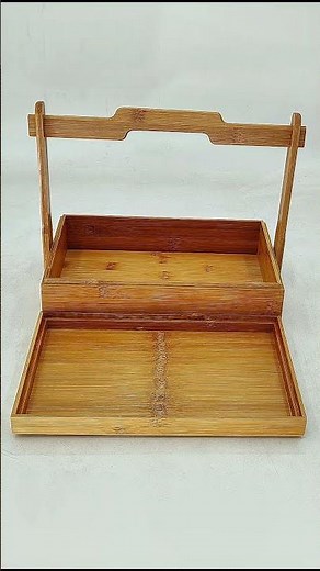 Bamboo Serving Tray with Handle and Lid, Hot Pot Serving Dish, Dessert Food Basket#foodbasket #wood