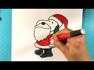 EASY How to Draw SNOOPY SANTA - Christmas Drawings