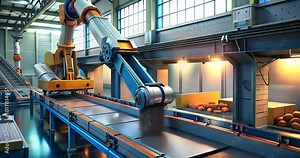 Industrial Factory with Robotic Arm in Automated Production Line - 4K and Full HD Video Download