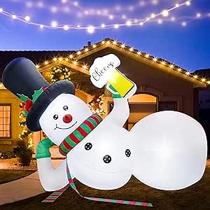CYAOOI 10FT Christmas Inflatable Outdoor Decoration, Giant Funny Lounging Inflatable Snowman with Built-in LED Lights, Blow Up Christmas Yard Decorations Outdoor for Xmas Lawn Garden Holiday Party