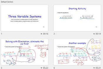 Systems.2 Three Variable Systems with guided video explanations on each slide