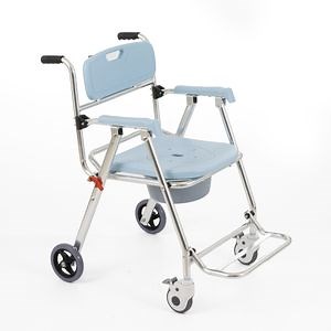 [Hot Item] Folding Aluminium Commode Chair with Wheel for Shower, Pedal Brake Front Wheel