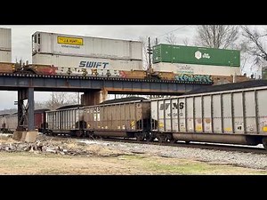 Intermodal Train Flies Over Coal Train Over & Under In Kenova, West Virginia. Ashland CSX Trains