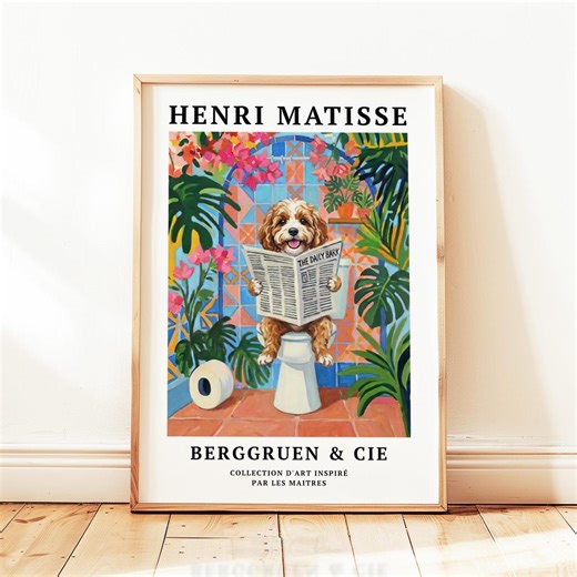 Funny Blenheim Cavapoo Dog Bathroom Art, Matisse Style Toilet Wall Print - Etsy
