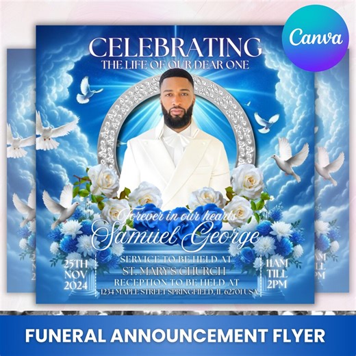 Memorial Funeral Announcement Flyer, Rest in Peace Flyer, Editable Celebration of Life Flyer, Funeral Flyer Template - Etsy