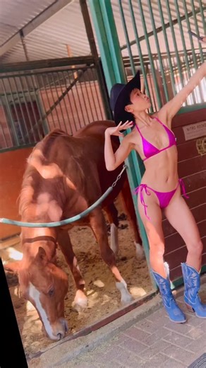 Abby Smiles on Instagram: "Photo shoot bikini and cowgirl style. I chose to wear this Malibu strings bikini because the color and the style fit my body type. I’m very petite and they have custom fit bikinis that enhance my style and give me the confidence to pose my fiercest poses at the shoot. #bikinigirls #tinybikini #malibustrings #asianbikini #cowgirlstyle #asianfitnessmodel #slimasian"