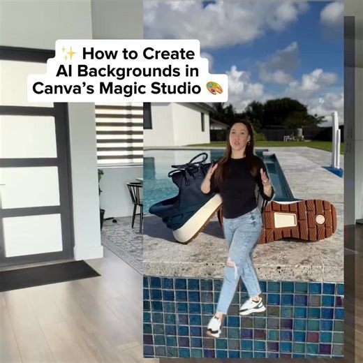 Want to switch up photo backgrounds in a snap? Try Background Generator on Canva Pro. Sign up for a free trial. | Canva