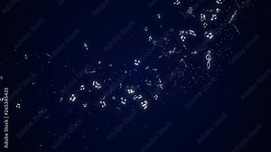 "Flying musical notes" is good background for advertisement of concerts and musical events. Well suited as loop for VJs for LED video screens and projections.