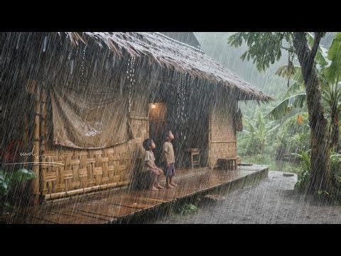 RURAL VIEW OF TROPICAL FOREST DURING HEAVY RAIN RELAXING WALK