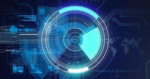 Animation of scope scanning and data processing. global technology, data processing and digital interface concept digitally generated video.