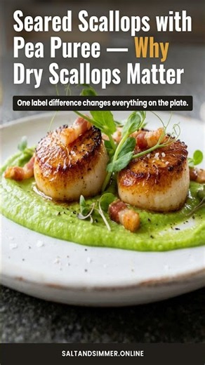 Seared Scallops with Pea Puree — Why Dry Scallops Matter