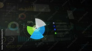 Business Information Digital Display With Stock Market Charts Reflective Surface. Financial Figures, Graphs and Diagrams Growing. Technology Concept