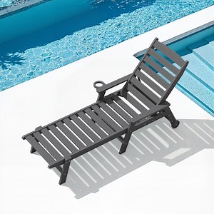 SERWALL Patio Chaise Lounge Chair, 78'' HDPE Outdoor Lounge Chair 5 Positions Pool Lounger Grey