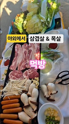 야외에서 삼겹살+목살 먹방🥓 볶음밥 라면까지 풀코스 #야외먹방 #삼겹살 #목살 #고기먹방 #볶음밥 #라면 먹방쇼츠
