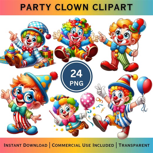 Cartoon Clown Clipart PNG | Circus Party Characters (digital Download) - Etsy